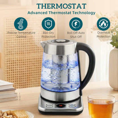 HOMCOM Electric Kettle, 1.7L Fast Boil 3KW Water Kettle with UK Strix Thermostat, Tea Infuser, Keep Warm Function