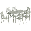 Outsunny 7 Pieces Garden Table and Chairs, 6 Seater Outdoor Table and Chairs with Umbrella Hole, for Garden, Light Grey
