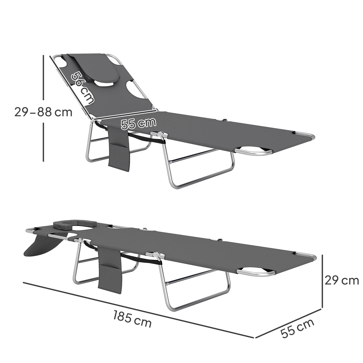 Outsunny Reclining Face Hole Sun Lounger in Dark Grey