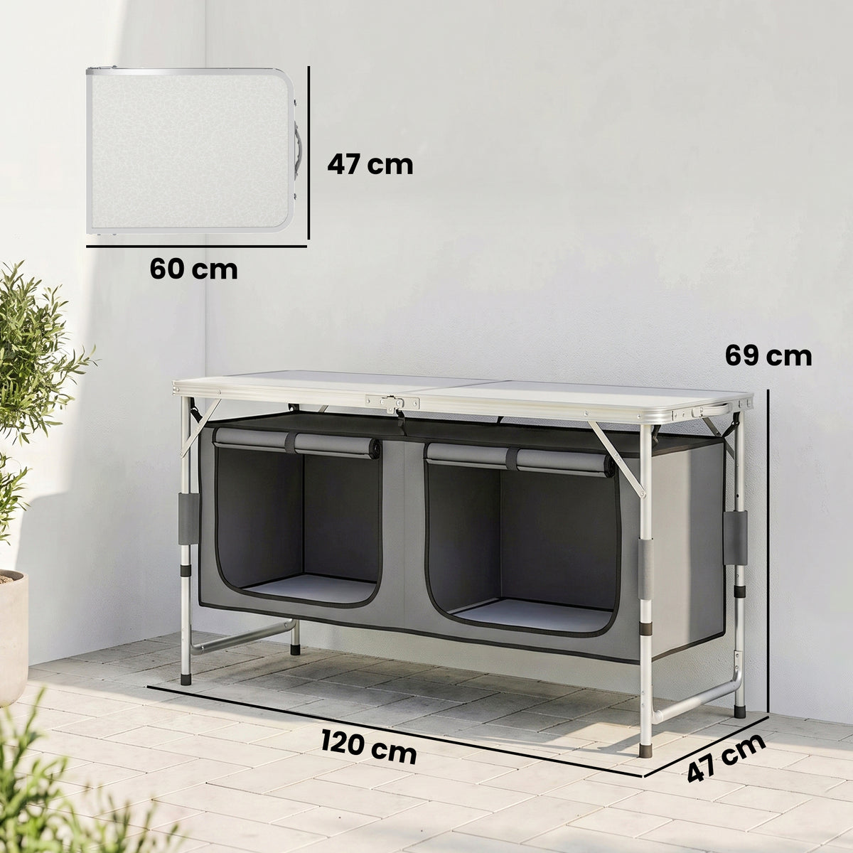 Outsunny 4ft Folding Camping Cupboard Kitchen in Coffee and Black