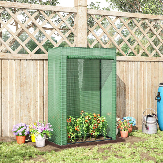 Outsunny دفيئة طماطم 100 × 50 × 150 سم، إطار فولاذي، غطاء PE بباب قابل للطي للاستخدام الخارجي في الفناء الخلفي والشرفة والحديقة، لون أخضر