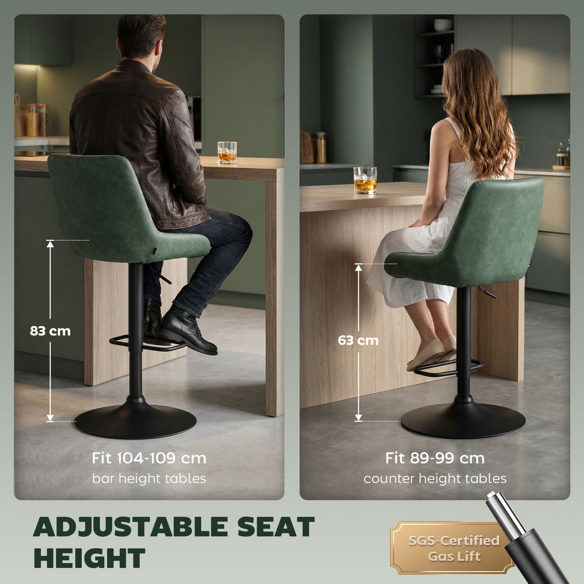 HOMCOM Retro Bar Stools Set of 2 in Green