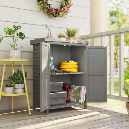 مخزن حديقة خشبي من Outsunny، مخزن أدوات حديقة مع رف وخطافات جانبية، 71.5 × 39 × 95 سم، رمادي