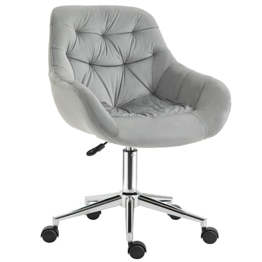 كرسي مكتب منزلي من فينسيتو، مخملي، كرسي كمبيوتر مريح بتصميم مريح مع ارتفاع قابل للتعديل، ومسند للذراعين والظهر، لون رمادي