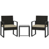 Outsunny Rattan Bistro Set, 3 Piece Garden Furniture Set with Glass Top Table and Cushions, Khaki