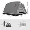Outsunny 3-4 Person Camping Tent, Easy Set Up 3-4 Man Tent w/ Sewn-in Groundsheet, Waterproof Dome Tent w/ Mesh Windows, Grey