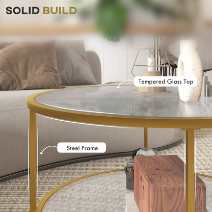 HOMCOM Round Coffee Table with Storage in Gold Tone