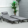 Outsunny 2 Pieces Outdoor PE Rattan Sun Loungers set of 2 with Cushion, Garden Wicker Sunbed Furniture with 5 - Level Recliner Backrest, Grey