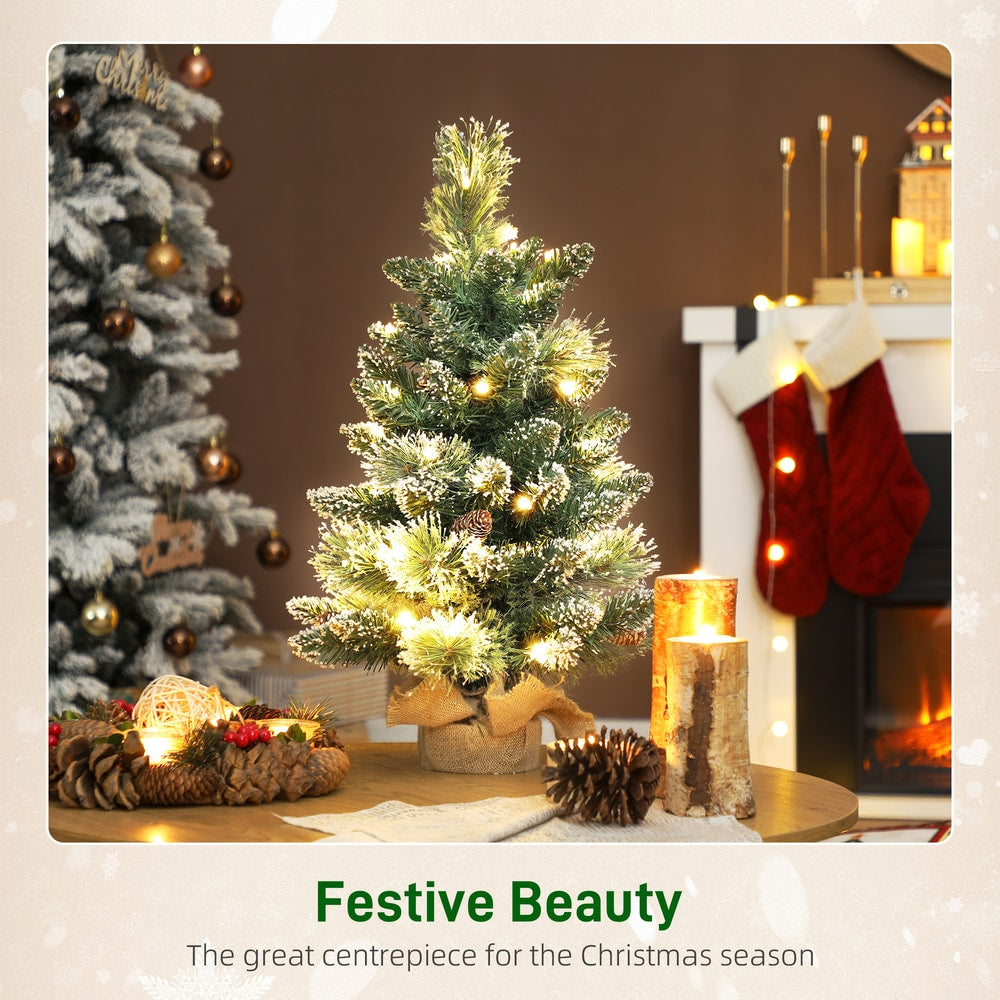 HOMCOM 60 cm Prelit Small Christmas Tree in Green