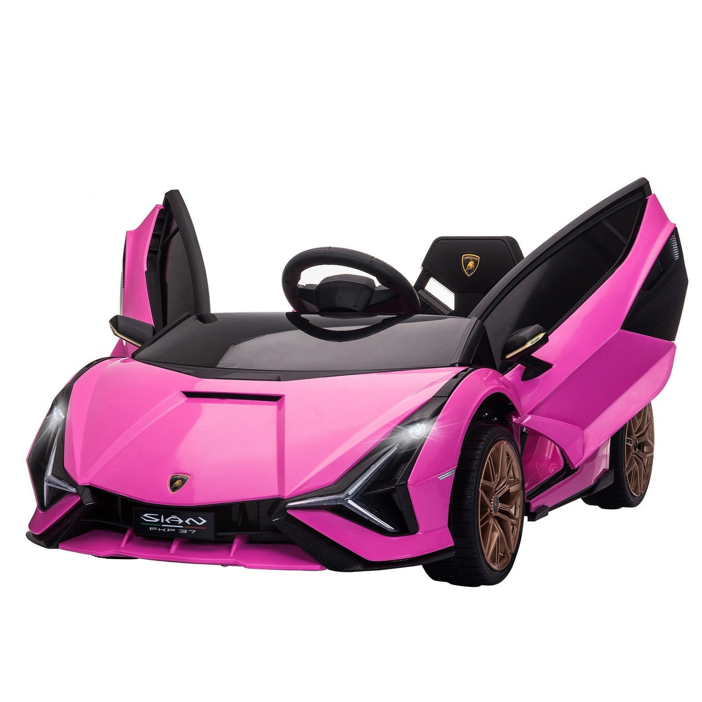 HOMCOM Lamborghini Sian مرخصة 12 فولت للأطفال سيارة كهربائية ركوب بمحركين لعبة سيارة مع جهاز تحكم عن بعد أضواء موسيقى MP3 لعمر 3-5 سنوات وردي