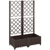 Outsunny Raised Garden Bed with Trellis, Plastic Planter Box with Drainage Holes, Drain Plugs and Water Reservoirs for Climbing Plants, Vegetables, Flowers, Brown