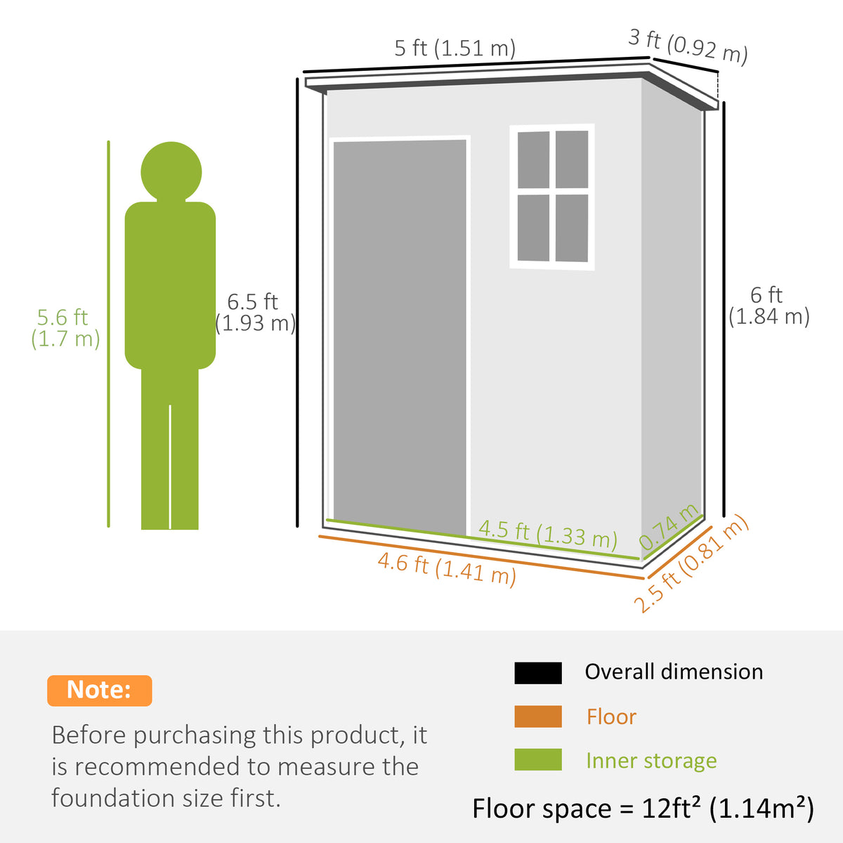 Outsunny 5' x 3' Garden Shed with Floor in Dark Grey