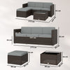Outsunny 3 Pieces Garden Furniture Set w/ Cushions, PE Rattan Wicker Conversation Corner Sofa Set, Light Grey