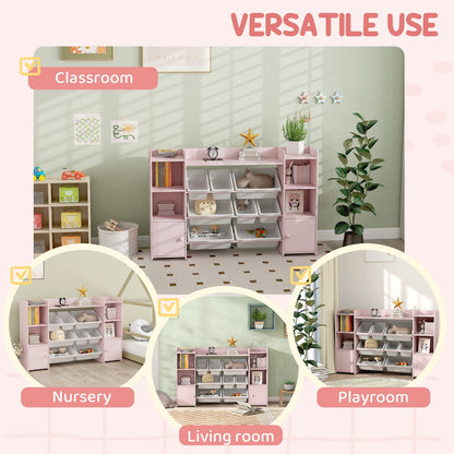 AIYAPLAY Kids Toy Organizers and Storage with 8 Removable Storage Bins and Bookshelf, Pink