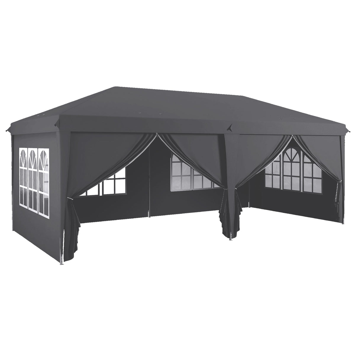 Outsunny Outsunny 3 x 6 m Garden Pop Up Gazebo, Wedding Party Tent Marquee, Water Resistant Awning Canopy with Sidewalls, Windows, Carry Bag, Grey