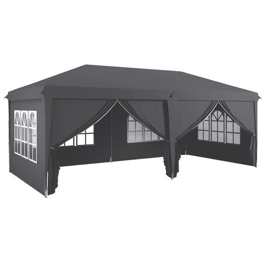 Outsunny Outsunny 3 x 6 m Garden Pop Up Gazebo, Wedding Party Tent Marquee, Water Resistant Awning Canopy with Sidewalls, Windows, Carry Bag, Grey