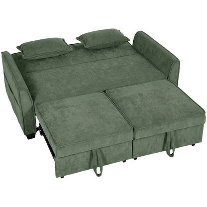 HOMCOM 2 Seater Sofa Bed, 4-in-1 L-Shaped Convertible Pull-Out Sleeper Sofa with Adjustable Backrest Side Pockets, Dark Green