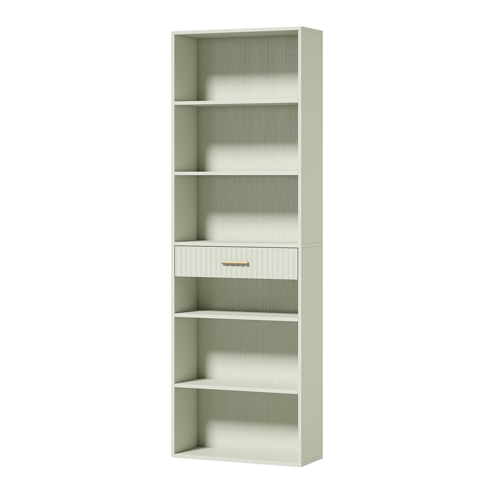HOMCOM Bookcase Narrow Tall Space-Saving Bookshelf Drawer Open Shelves in Light Green