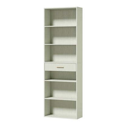 HOMCOM Bookcase Narrow Tall Space-Saving Bookshelf Drawer Open Shelves in Light Green