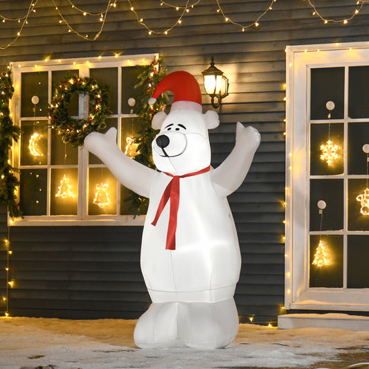 HOMCOM 6ft Tall Outdoor Inflatable Bear Airblown Projection Holiday Christmas Lawn Décor in Red and White