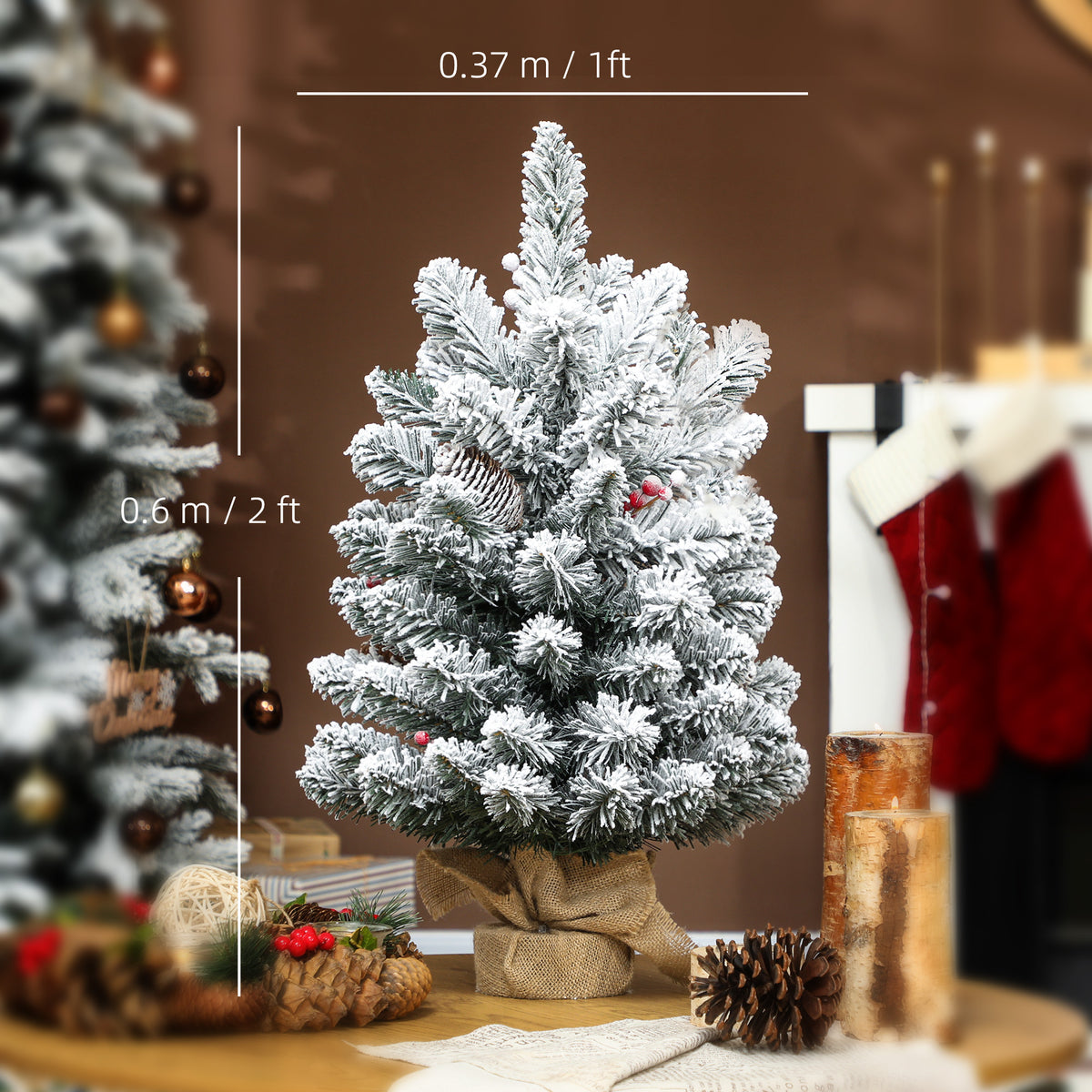 HOMCOM 60 cm Prelit Small Christmas Tree in Green