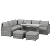 Outsunny 6 Seater Rattan Garden Furniture Set with 3 Sofas, 2 Footstools, Table, Patio Rattan Furniture Sofa Sets, Grey