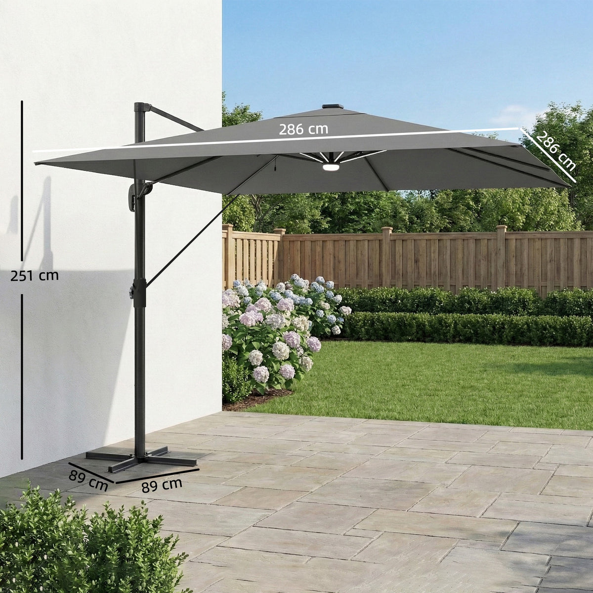 Outsunny Garden Cantilever Parasol with Light in Light Grey