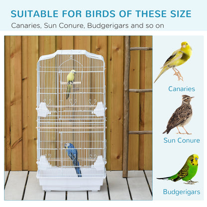 PawHut Large Metal Bird Cage with Stand, Perches, Food Bowls, Swing, for Budgies, Parakeets,White