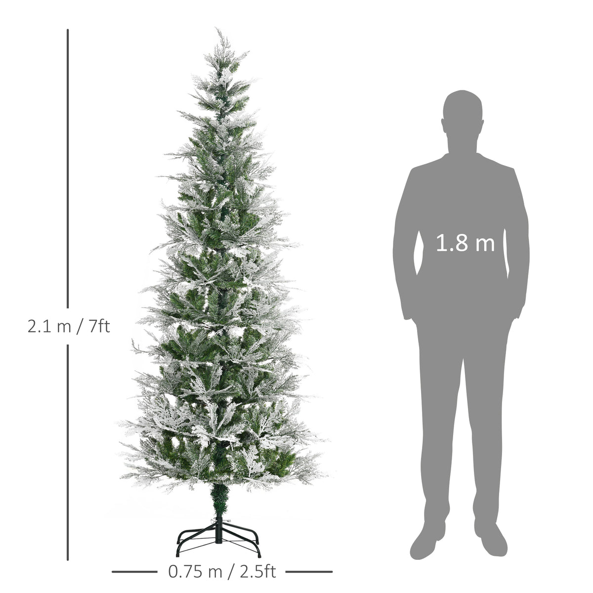 HOMCOM 7 Ft Pencil Snow Flocked Artificial Christmas Tree in Green