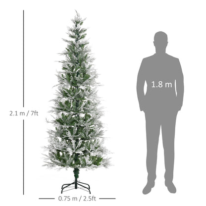 HOMCOM 7 Ft Pencil Snow Flocked Artificial Christmas Tree in Green
