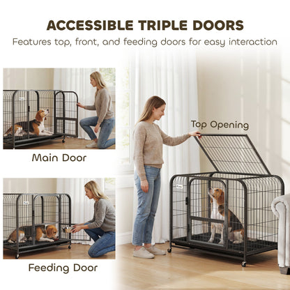 PawHut Heavy Duty Dog Crate,93 x 58 x 76 cm, Large Dog Cage for Small to Medium Breeds