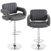 HOMCOM Bar Stools Adjustable Swivel Kitchen Chairs with Backrest Armrest Set of 2 PU Leather Grey