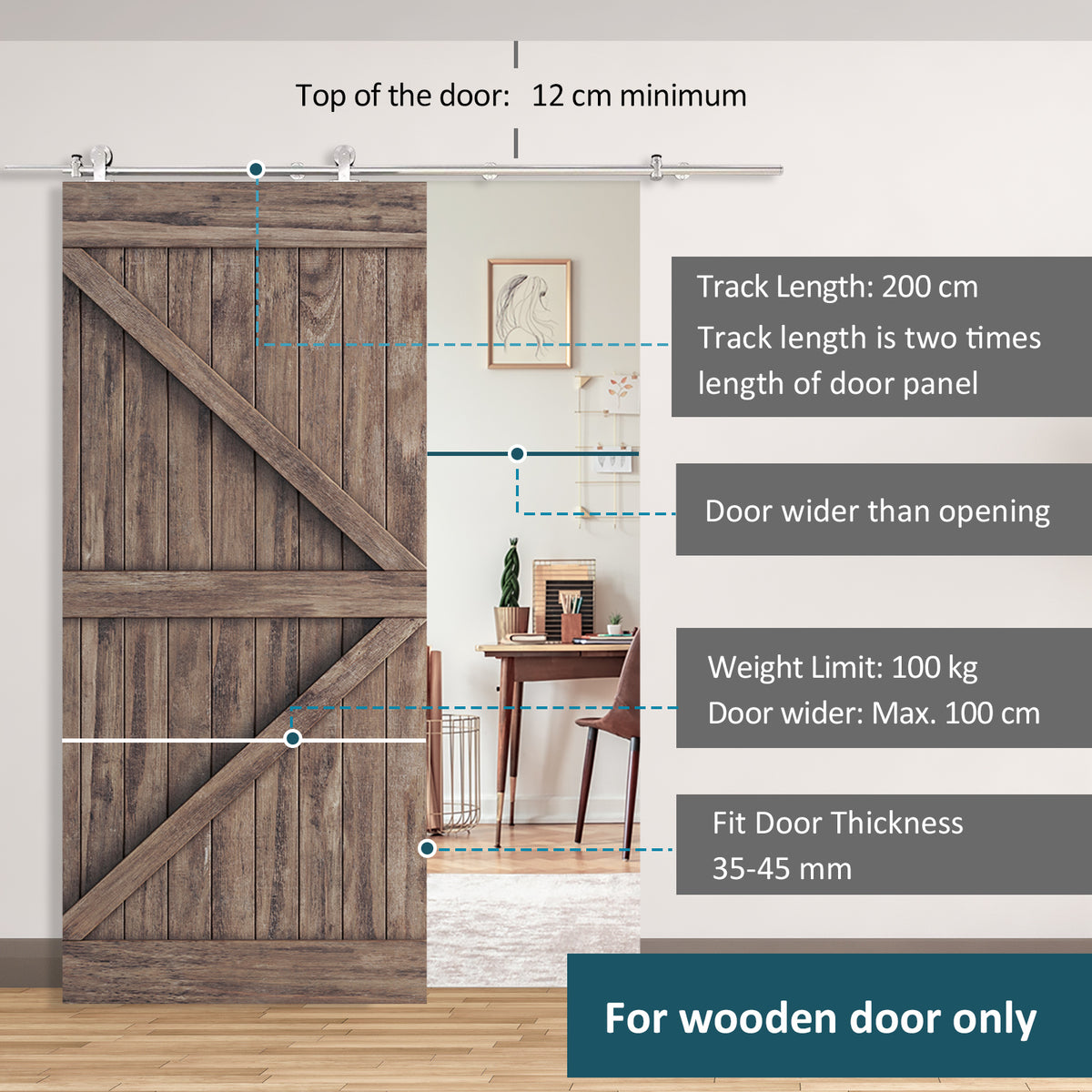 HOMCOM Wooden Sliding Door Kit in Silver