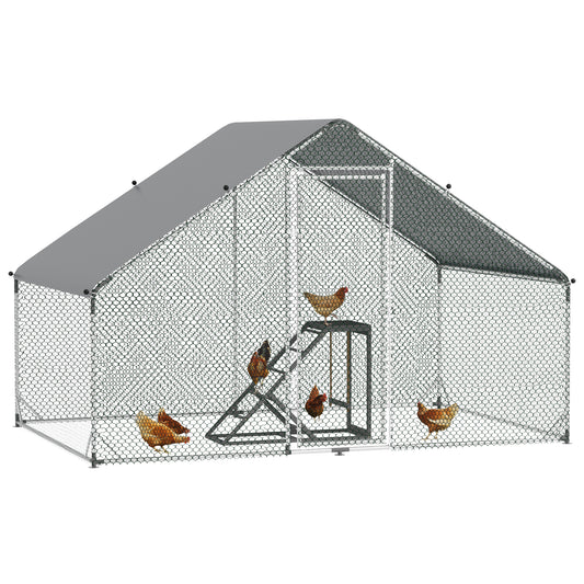 PawHut Walk In Chicken Run with Chicken Activity Shelf and Cover, 3 x 2 x 2m