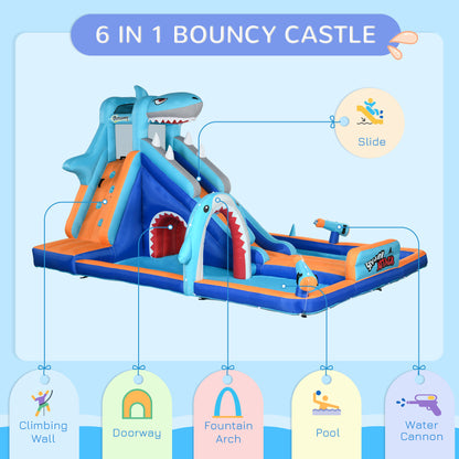 Outsunny 6 in 1 Shark-Themed Bouncy Castle in Multi Colour