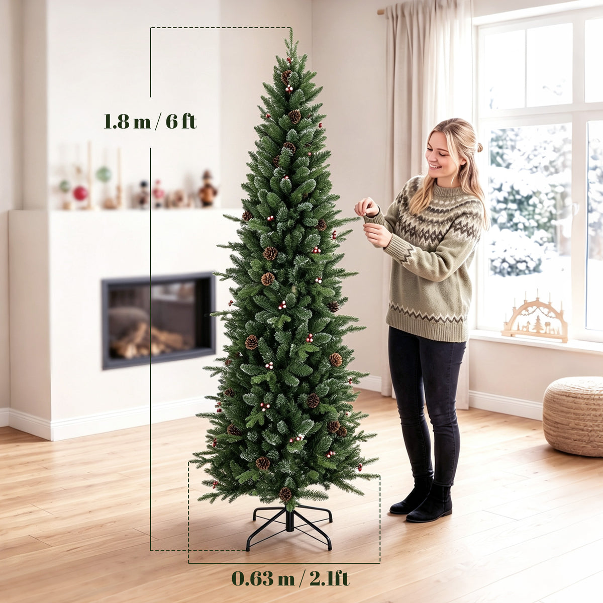 HOMCOM Slim Gracious Pine Xmas Tree in Green