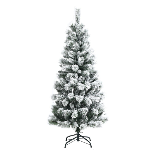 Illuminated Artificial Christmas tree with 140/200 LED lights-5FT, a flocked artificial tree with a metal stand