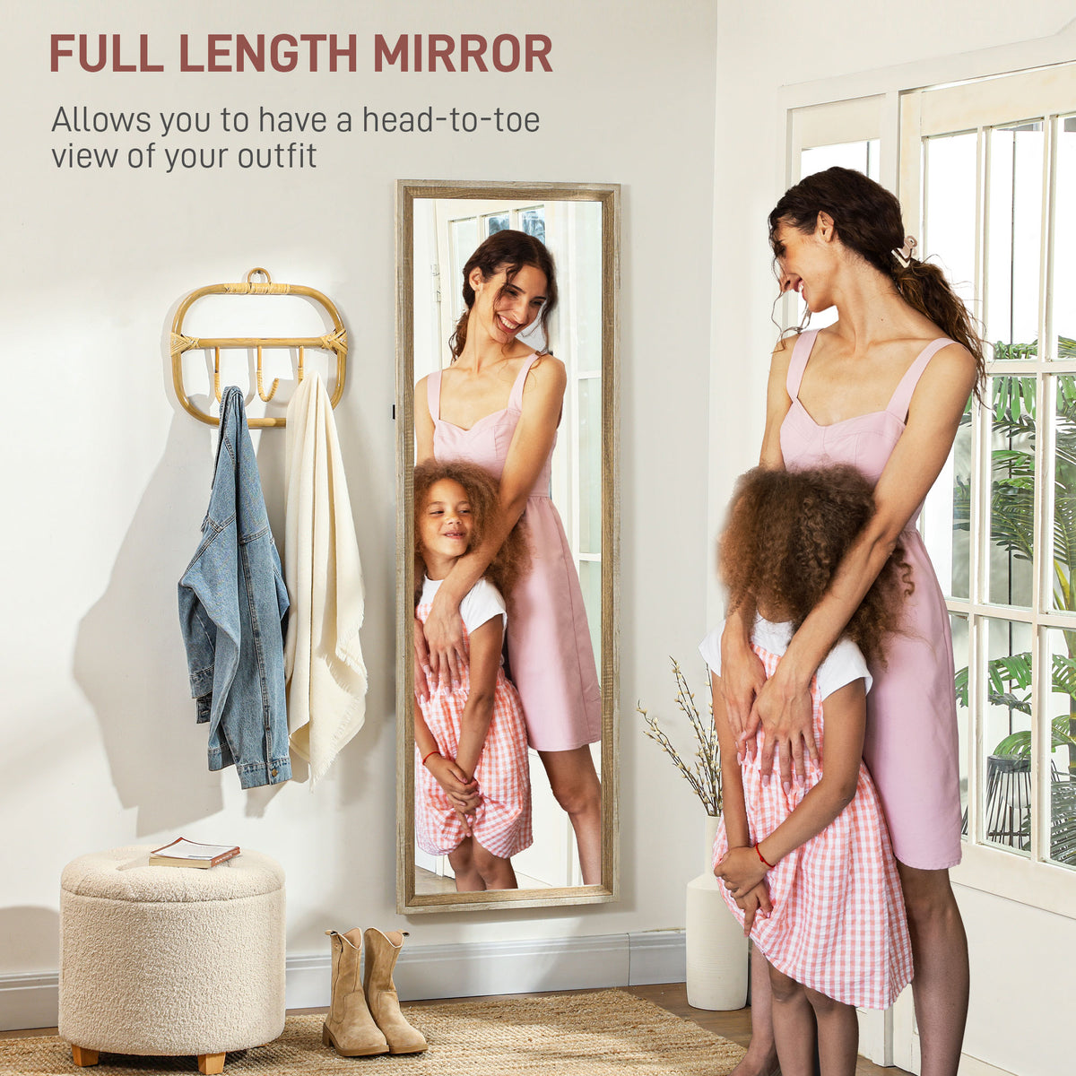HOMCOM 162.6 cm Two-Tone Full Length Mirror in Oak