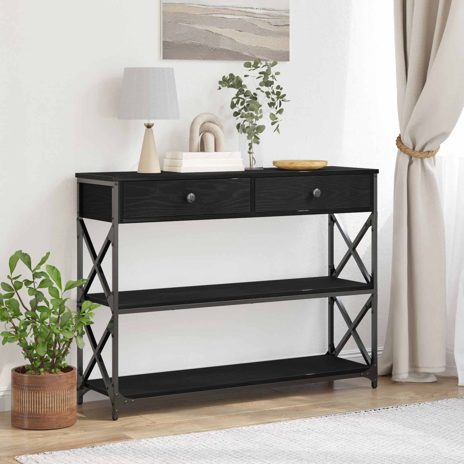 vidaXL Console Table Black oak 100 x 28 x 75 cm 1