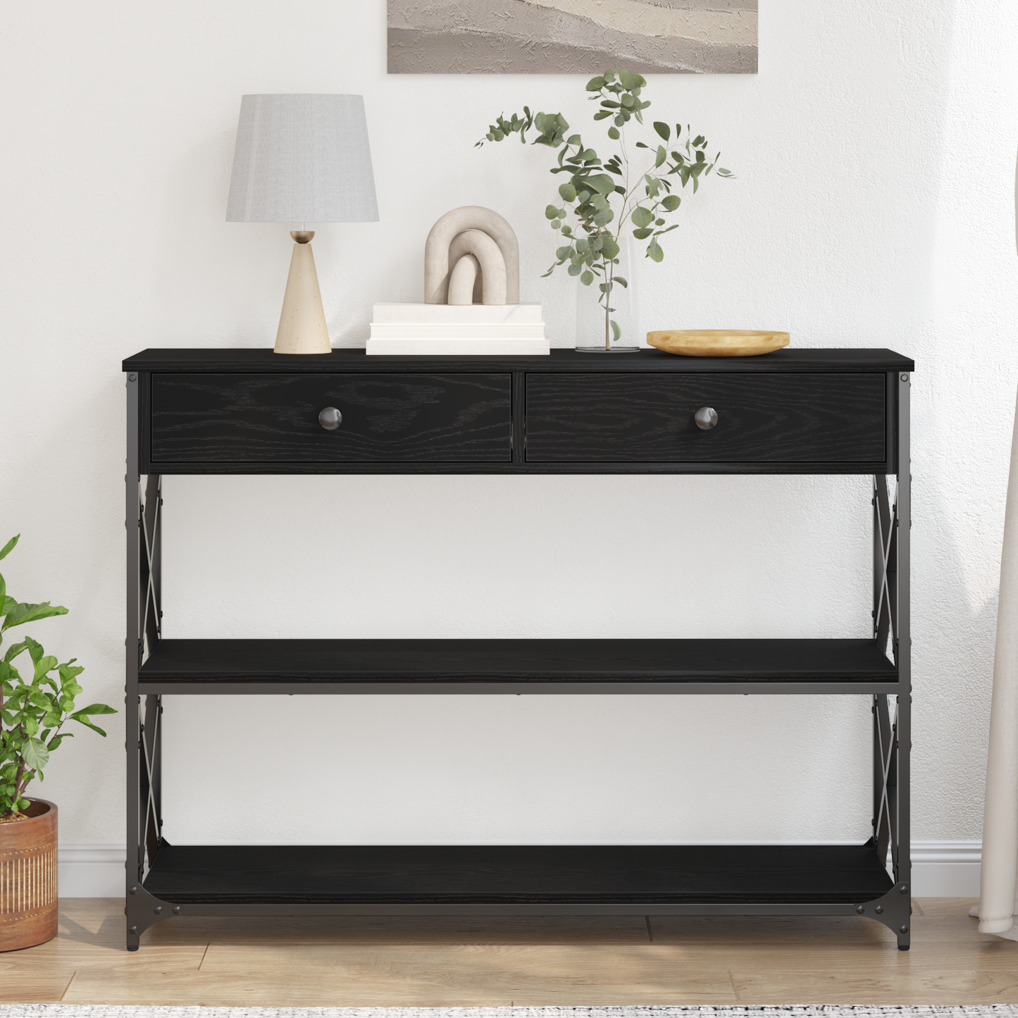 vidaXL Console Table Black oak 100 x 28 x 75 cm 4