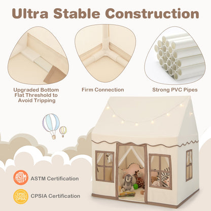 Close-ups of the play tent construction showing firm connections and PVC pipes