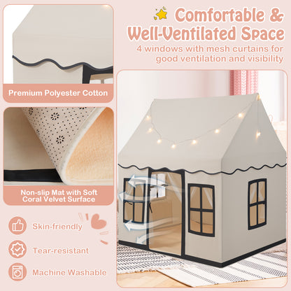 Indoor Kids Play Tent, the playhouse showing the non-slip mat and mesh window ventilation features