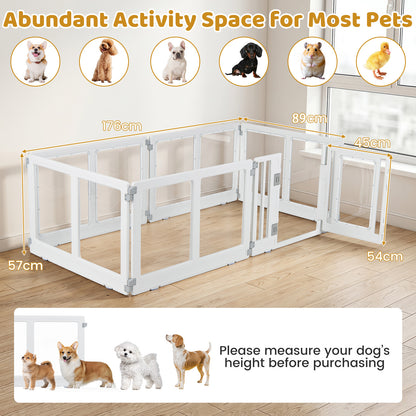 Diagram showing the dimensions of the transparent pet fence with various animals