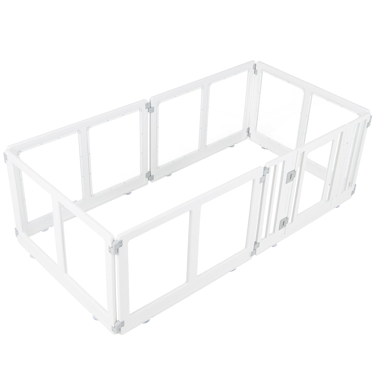 Indoor Outdoor Transparent Puppy Play Pen Pet Fence with six panels arranged in a square