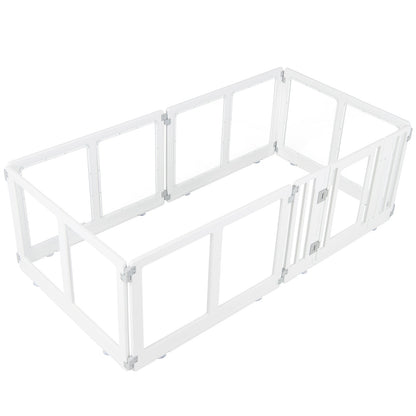 Indoor Outdoor Transparent Puppy Play Pen Pet Fence with six panels arranged in a square