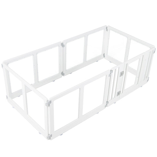Indoor Outdoor Transparent Puppy Play Pen Pet Fence with six panels arranged in a square