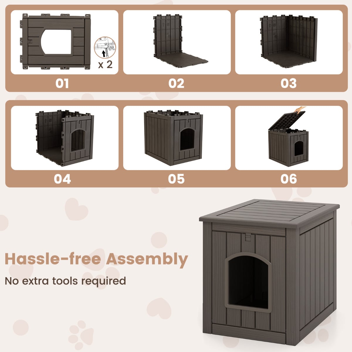 Indoor Outdoor Cat House with Flip Front Door and Raised Floor-Coffee