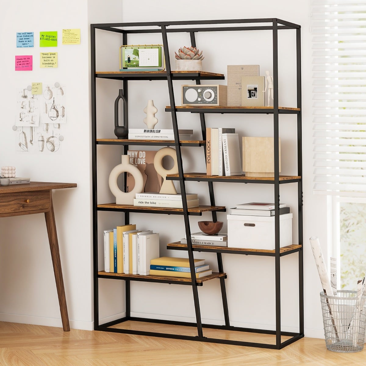 7-Tier Industrial Etagere Bookcase with Heavy-duty Metal Frame-Rustic Brown