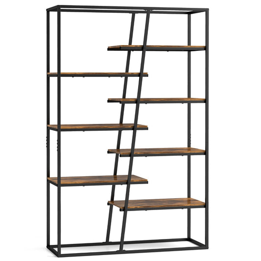 7-Tier Industrial Etagere Bookcase with Heavy-duty Metal Frame-Rustic Brown