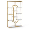 Industrial Etagere Bookcase with Open Storage Shelves and Oval Shape-White